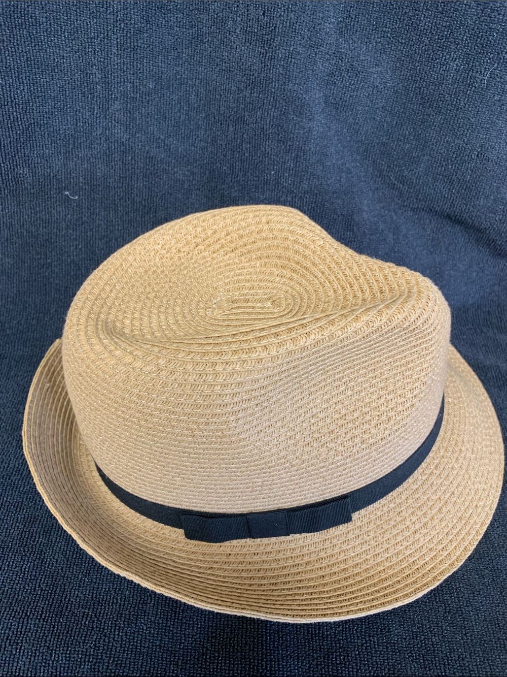 Straw Fedora Hat with Black Band - Tan